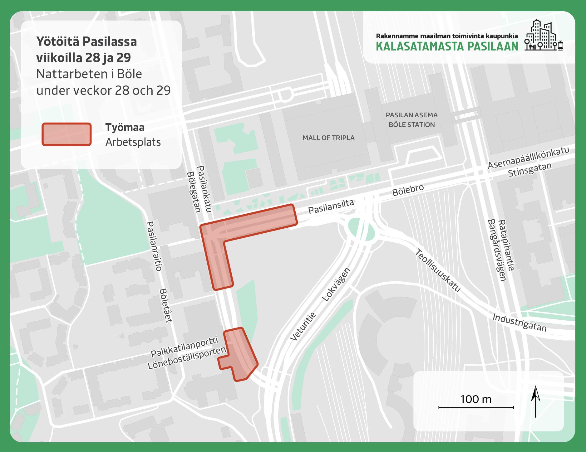 Alueet, joilla tehdään yötöitä, kuvattuna uutisen tekstissä.