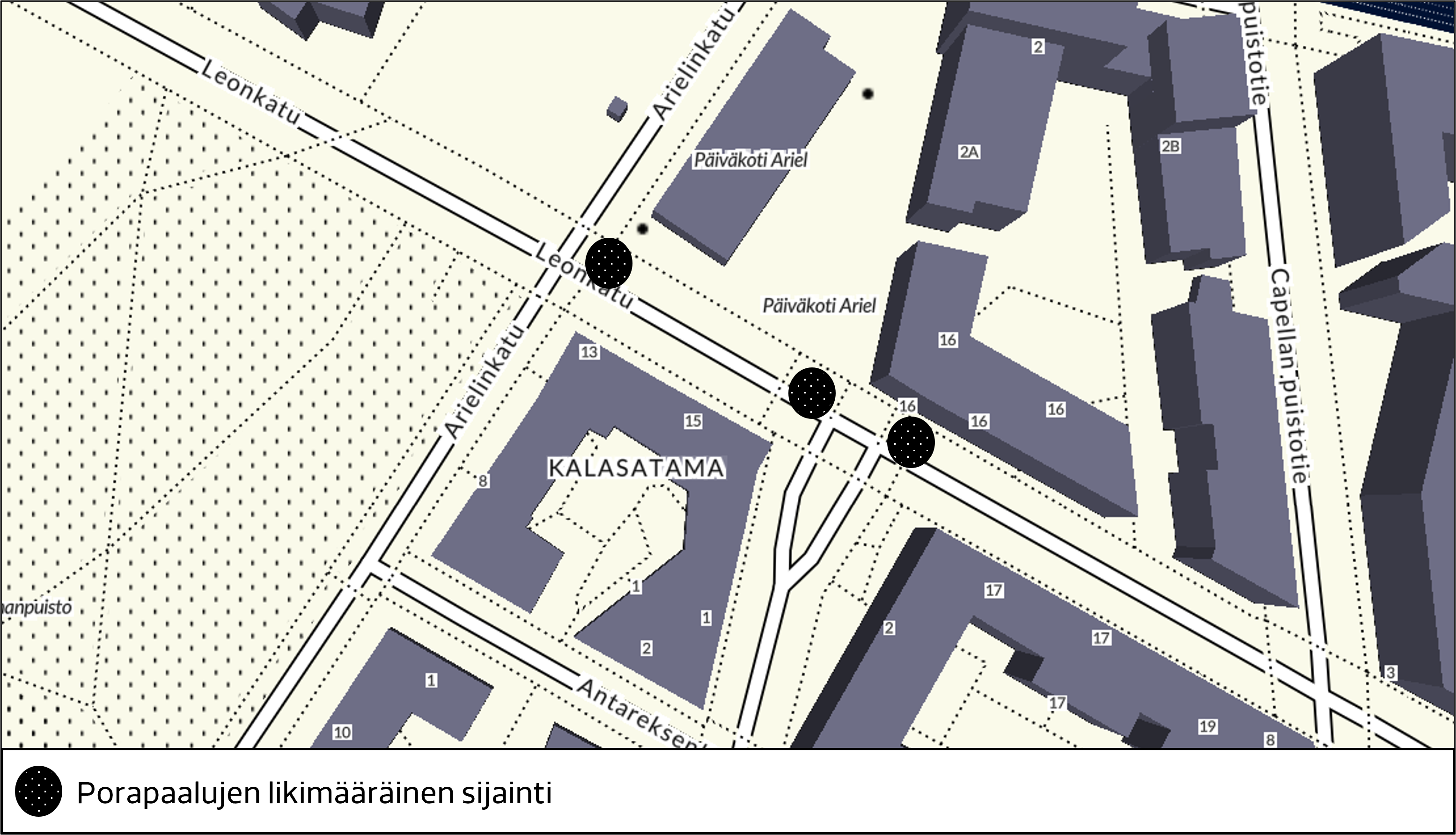Porapaalujen sijainti Leonkadulla.