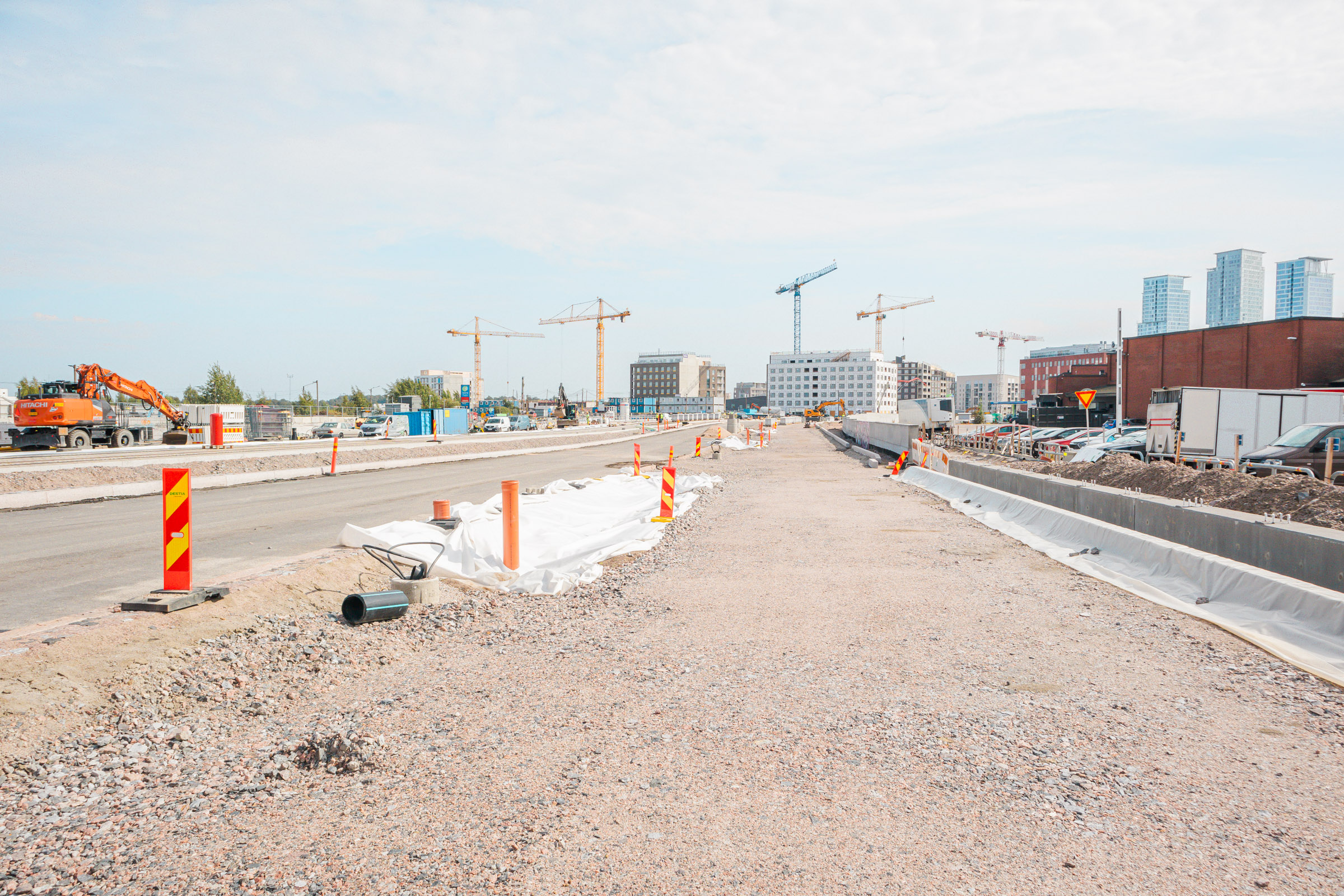 Kuva. Hermannin rantatien työmaa kuvattuna elokuun 2023 puolivälissä.