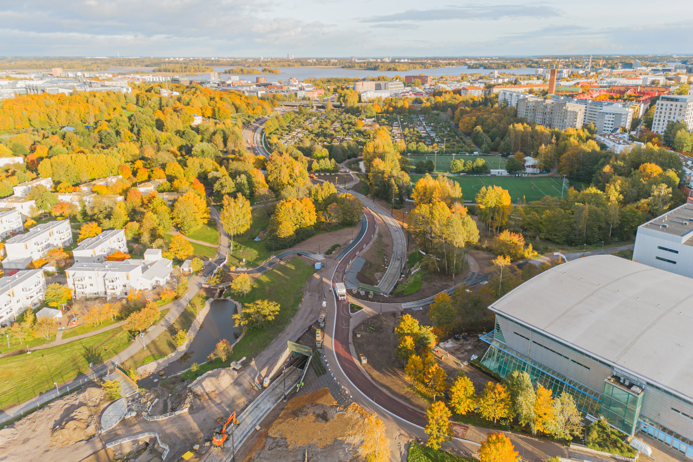Ilmakuva Vallilanlaakson työmaasta.